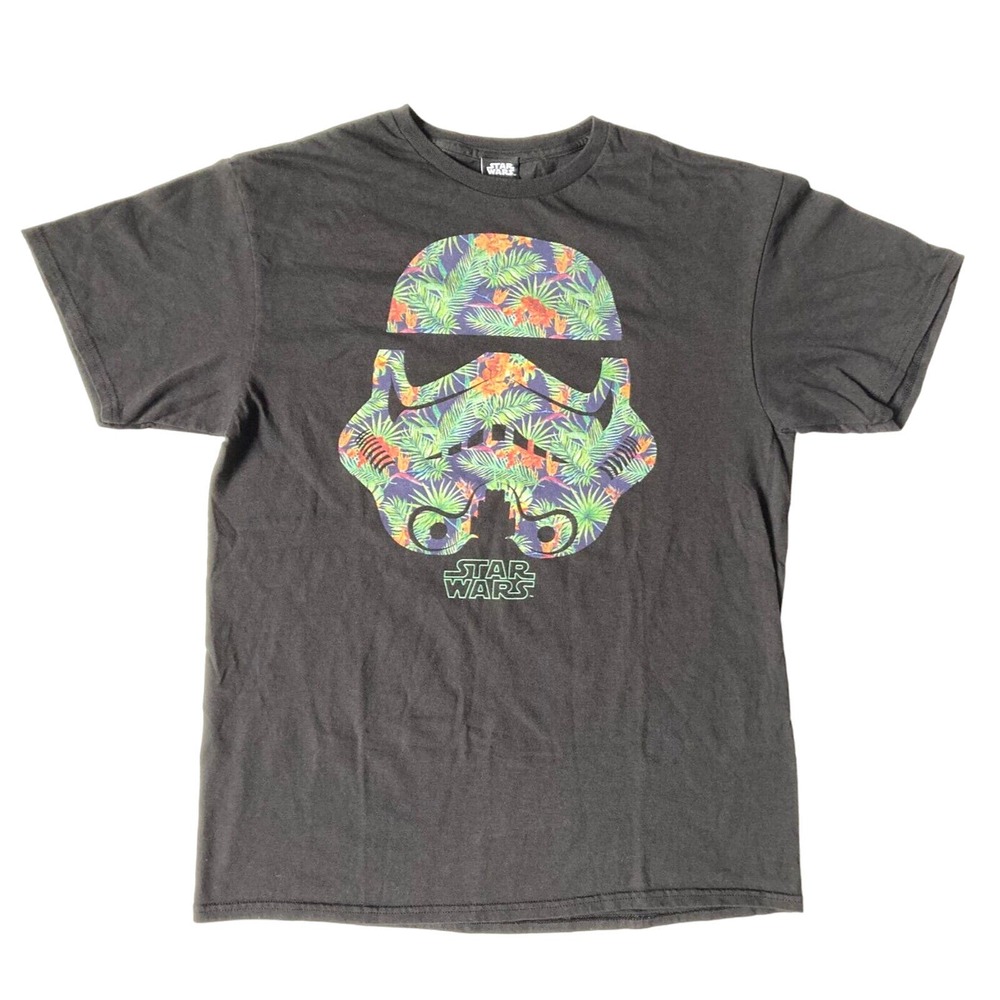 Star Wars Mens Size L Storm Trooper Tropical Helmet Black Short Sleeve T-Shirt